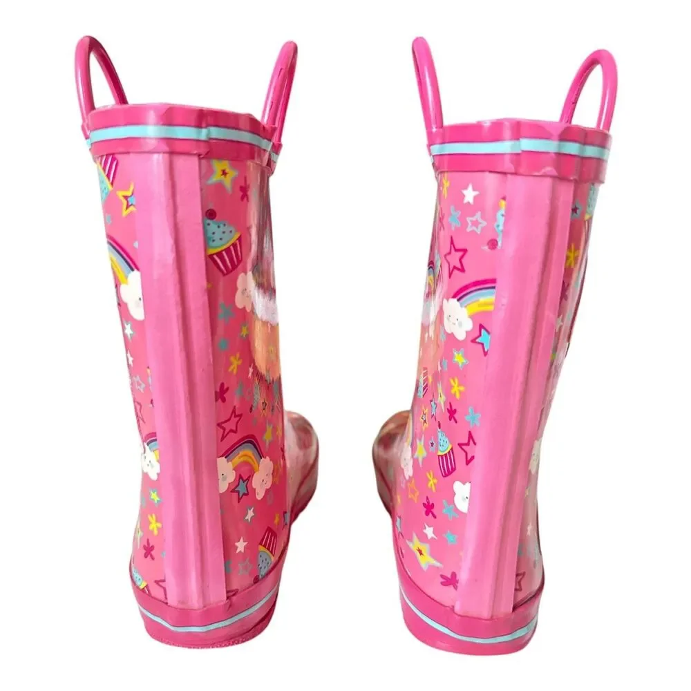TROLLS RAIN BOOTS Poppy Troll Rainboots Girls Kids Size 12 Pink Pull On Handles